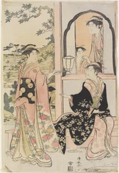Vier Frauen in Mitate als Ushiwaka, die Jo_-ruri-hime serenadieren, 1785